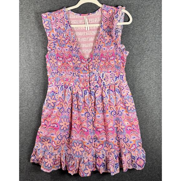 THE ANTHROPOLOGIE Women”s Peregrine Mini Dress Paisley Pink Orange Blue LARGE - Picture 2 of 11